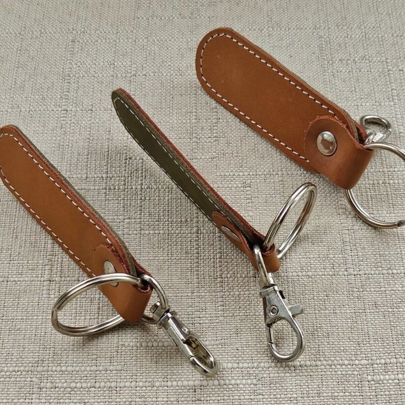 Lot of 3 Keychains Dual Tone Olive/Brown Genuine Leather Handmade keys Holder - Picture 5 of 11